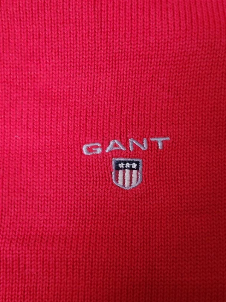 Sweterek męski w serek Gant L czerwony 100% bawełna elegancki