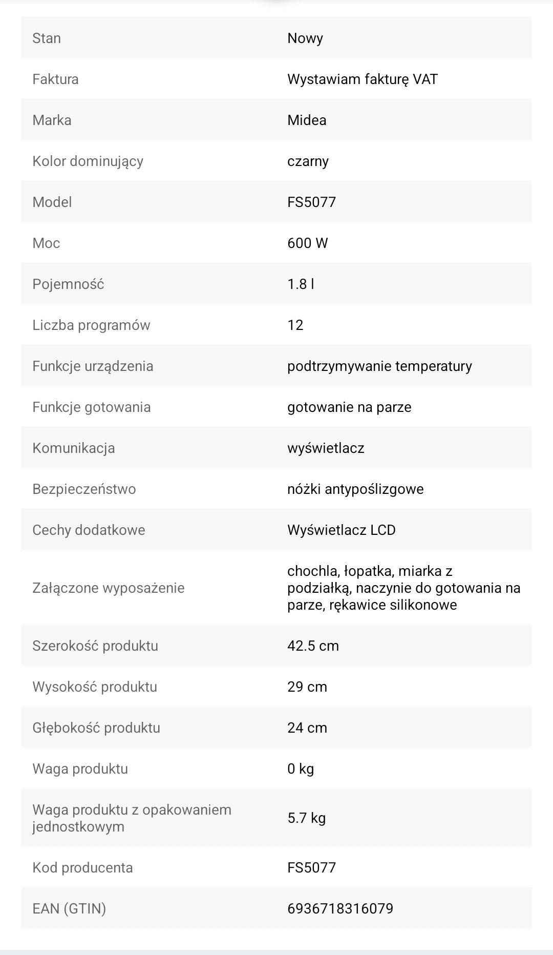 Multicooker Midea Szybkowar do ryżu Wielofunkcyjny Garnek 11 Programów