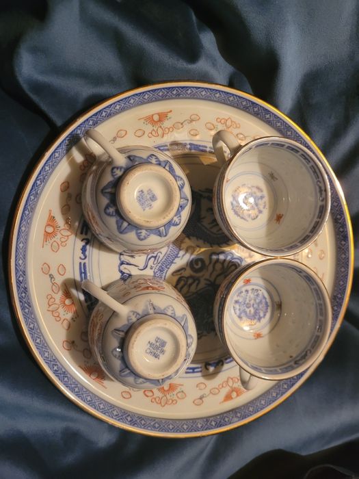 Talerz 27cm 4 filiżanki ryżowa porcelana chińska patera