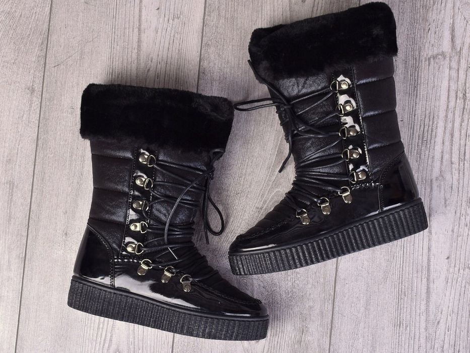 Nowe śniegowce 36 damskie buty zimowe czarne botki mukluki futerko