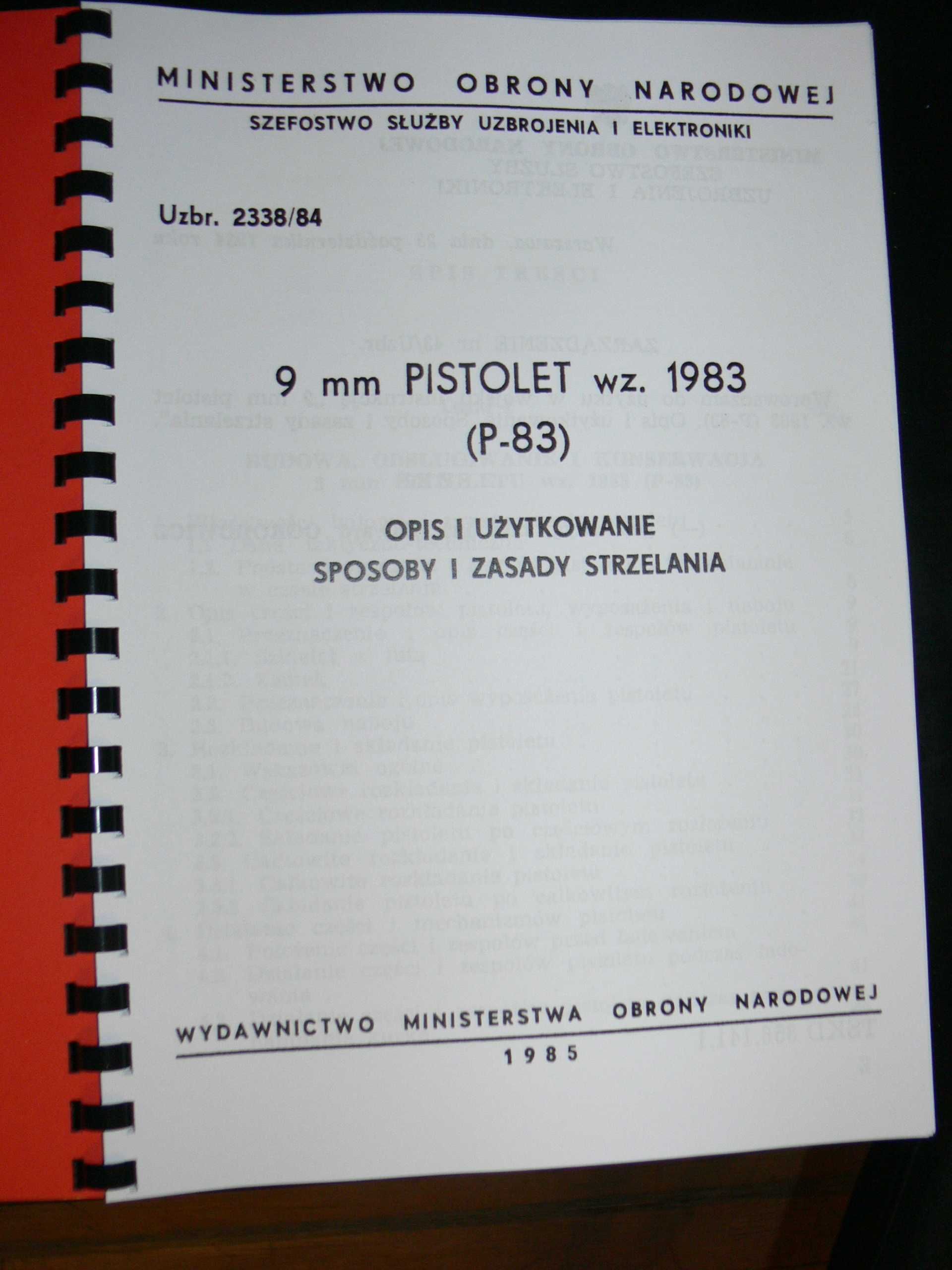 Instrukcja 9 mm Pistolet wz. 1983 P-83 z 1985r