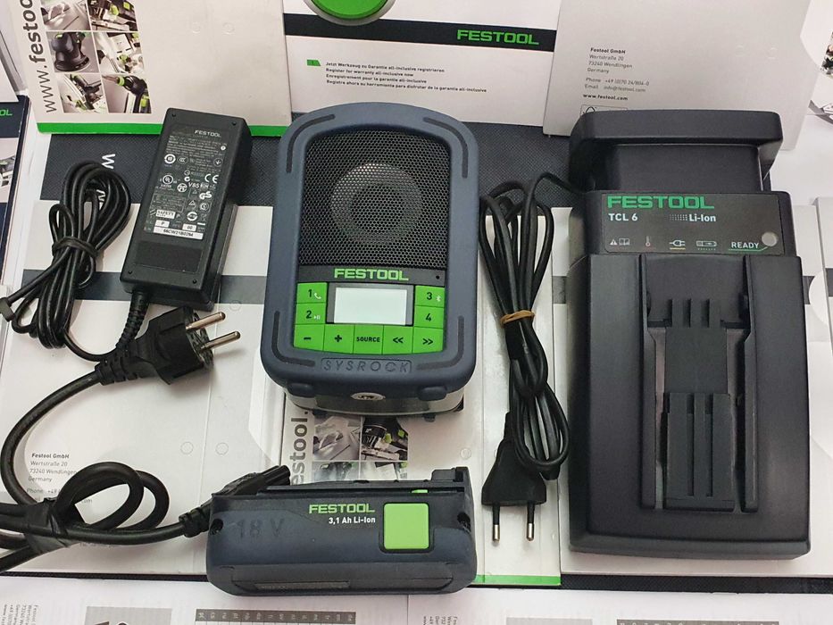 Ladny zestaw FESTOOL BR-10 radio, zasilacz, aku 18v-3,1ah, ladowarka