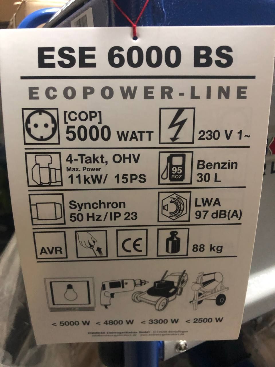 Бензиновий генератор Endress ESE 6000 BS