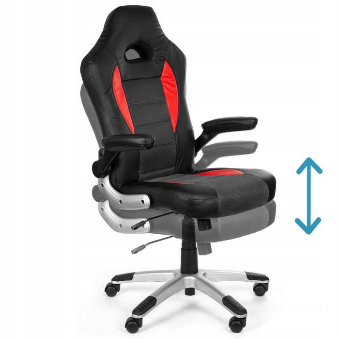 FOTEL gamingowy RECORD do biurka czarno-szaro-czerwony NOWY STYL