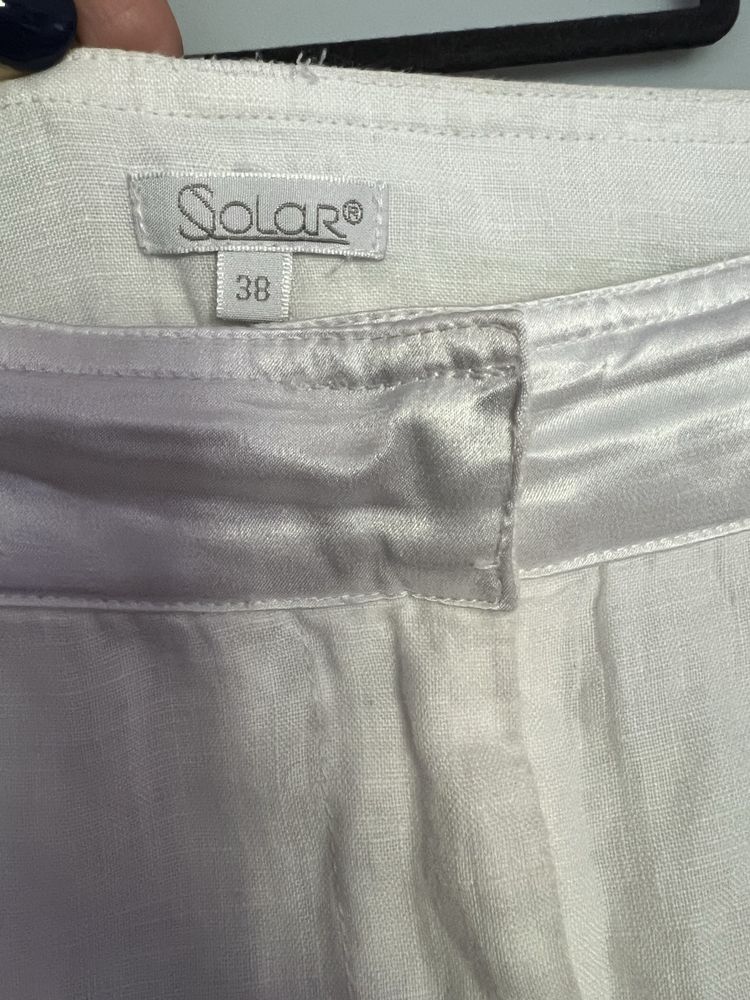 Solar spódnica lniana 38 letnia biała ściągacz midi podszewka len