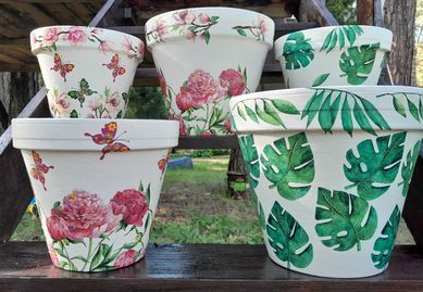 Osłona na doniczkę donicę gliniana ceramiczna decoupage rekodzieło