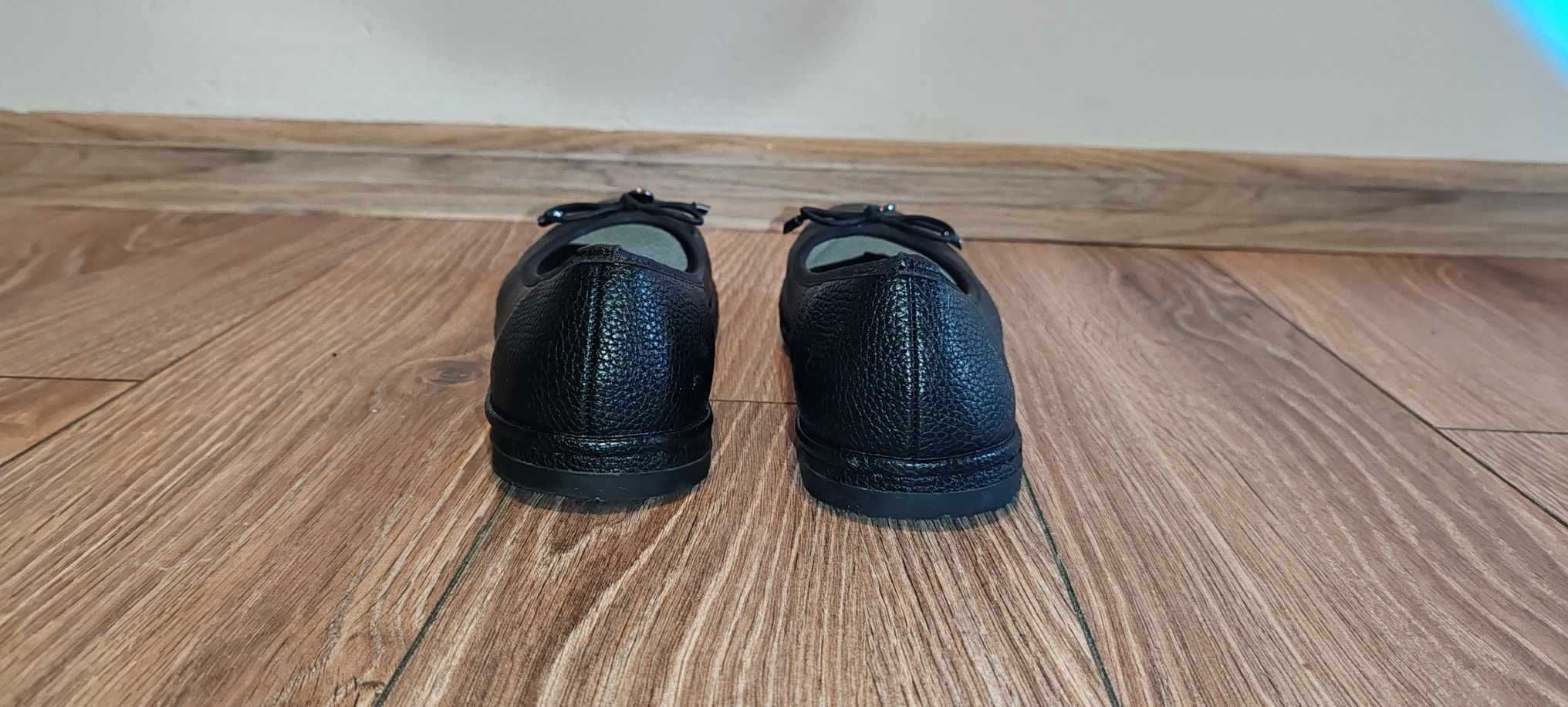 Czarne Baleriny ze Skórzaną Wkładką r.39 (wew. 26cm)