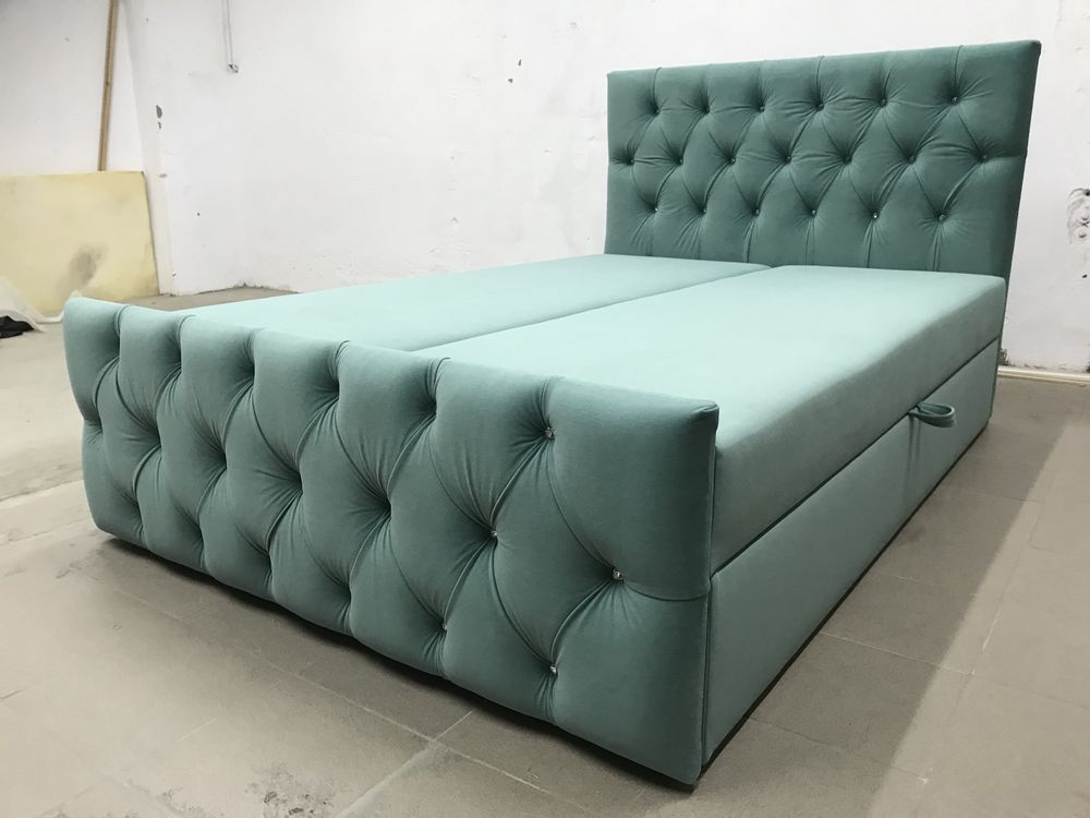 Łóżko KONTYNENTALNE w stylu glamour pikowane kryształkami dużo kolorów