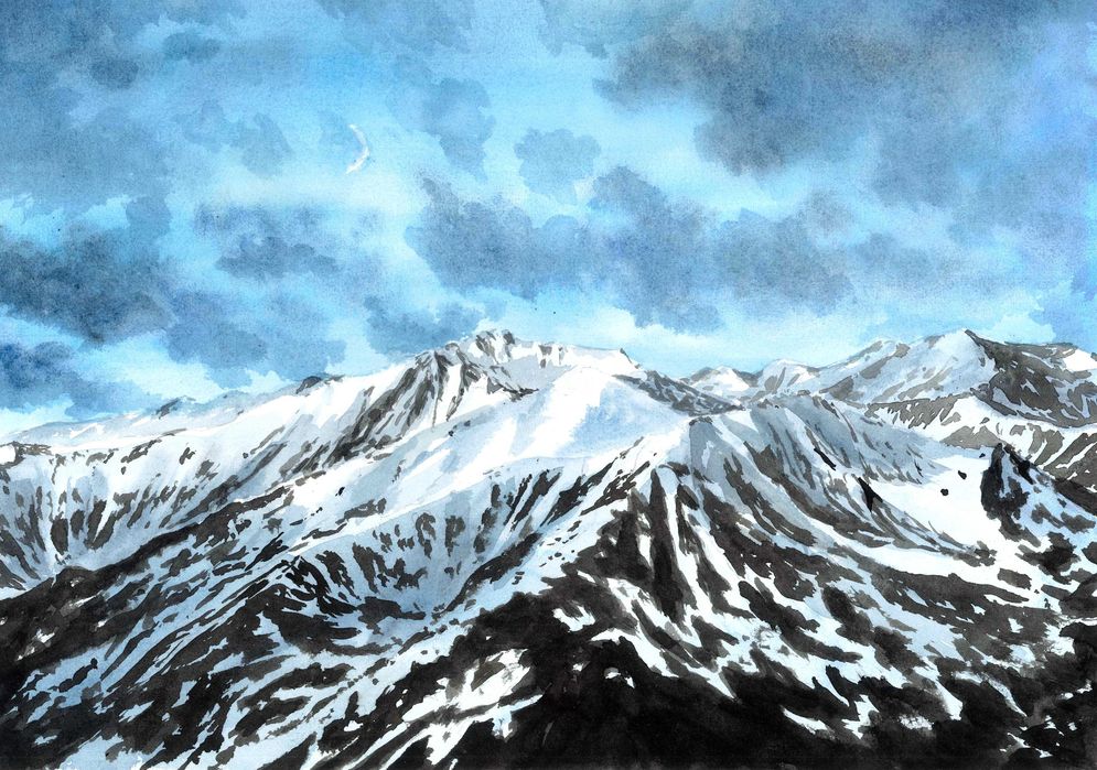 Tatry o zmierzchu akwarela - wydruk Giclee A4