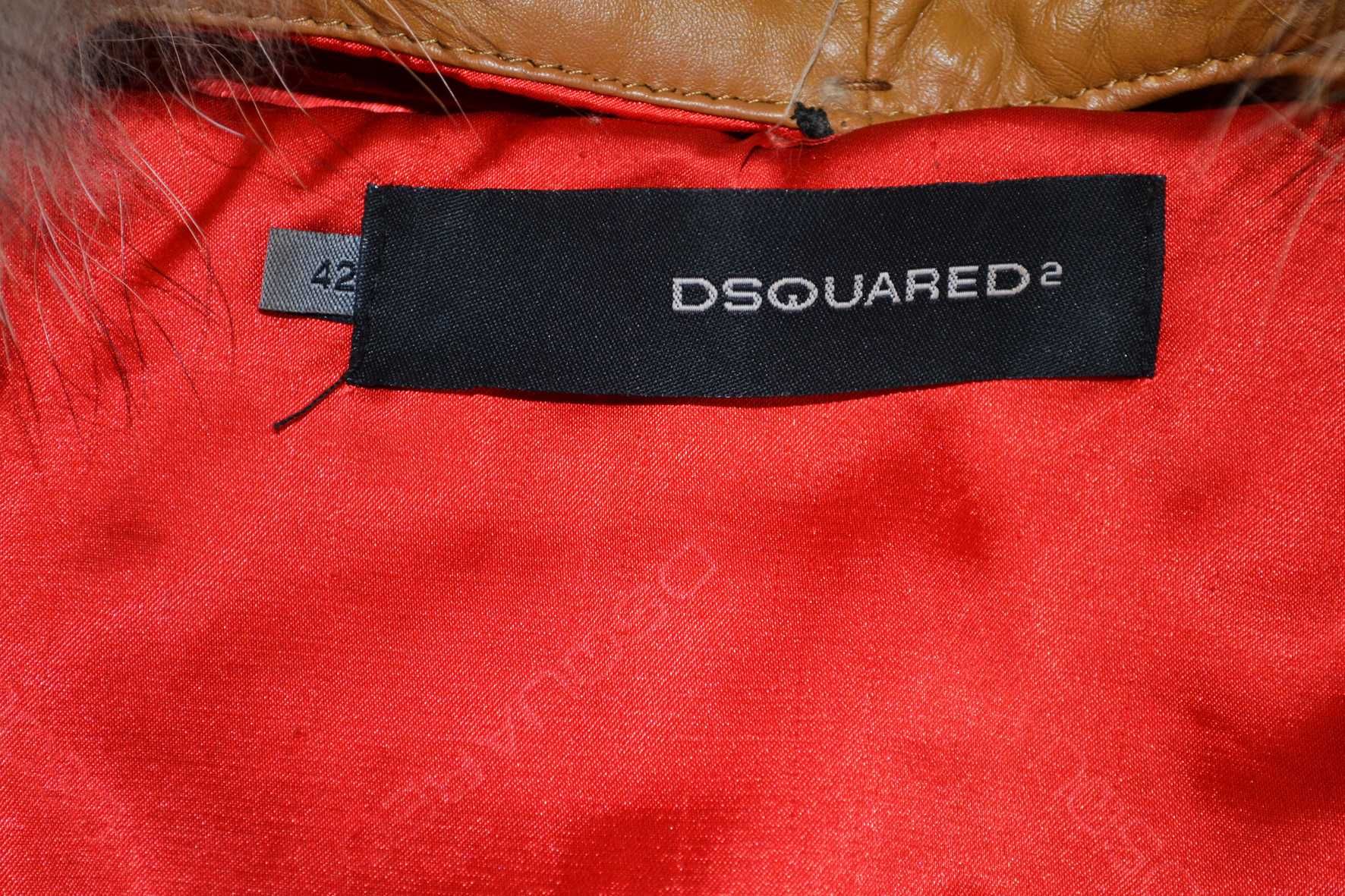 Бежевая, рыжая кожаная куртка Dsquared 2 бомпер косуха мех енот