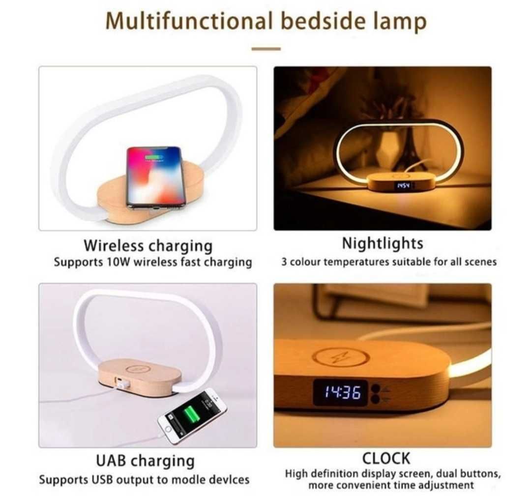 Світлодіодна сенсорна настільна лампа, з бездротовою зарядкою та USB