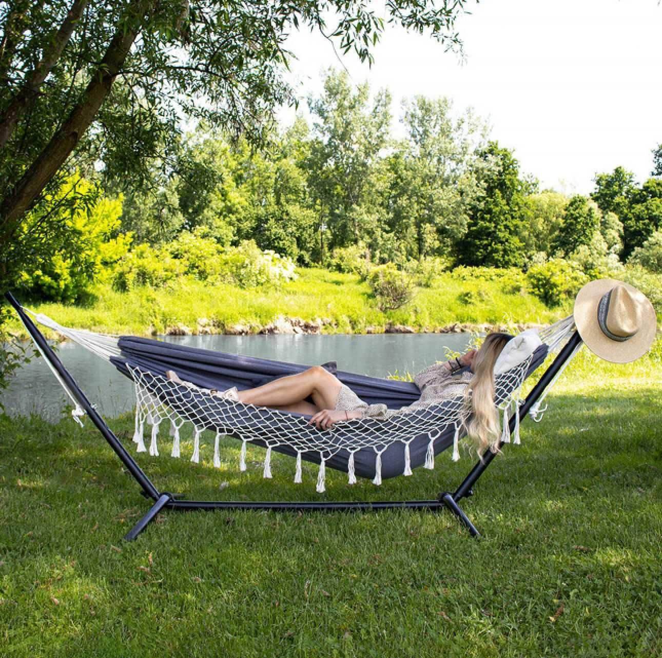 3w1 Hamak Dwuosobowy XXL Huśtawka ogrodowy+Pokrowiec+2 poduszki GRATIS