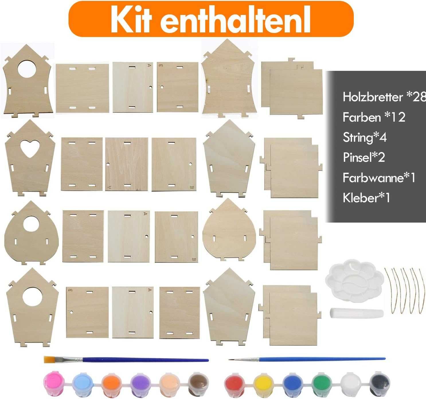 KUWAN Domek dla ptaków do malowania 4 szt, DIY