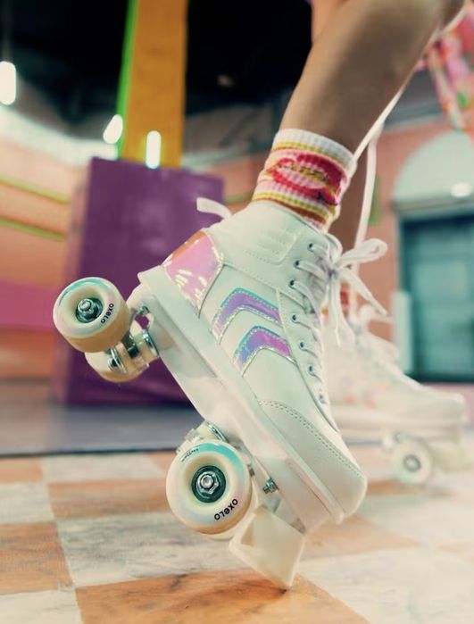 Patins 4 rodas Oxelo branco holográfico