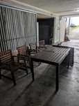 Conjunto mesa cadeiras jardim em madeira
