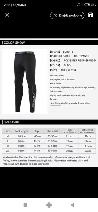 Spodnie termoaktywne XL