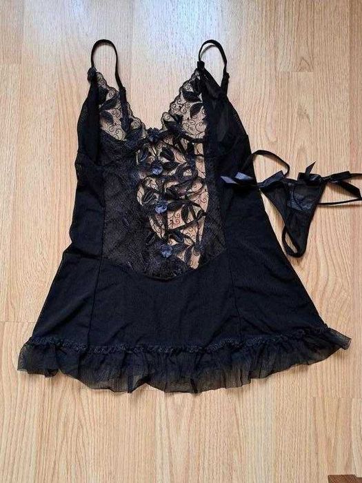 Чорна сексуальна еротична ночнушка комплект білизни еротичний чорний