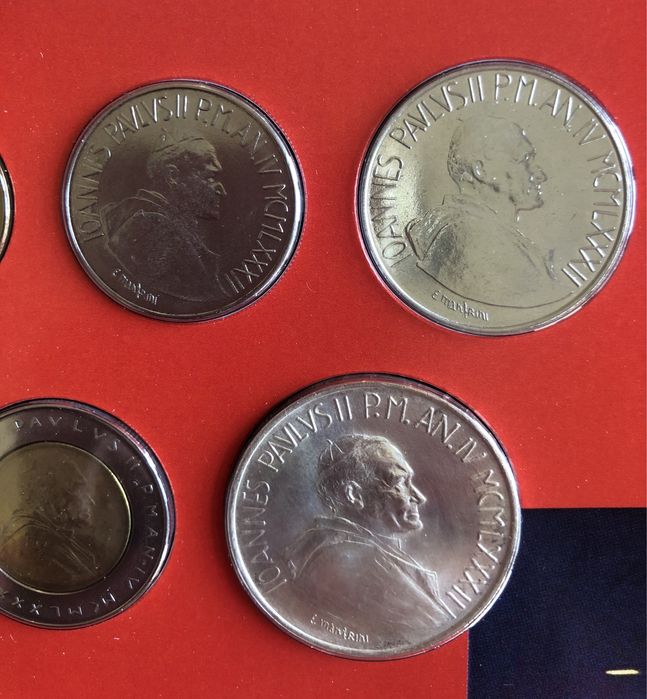 Lote de 7 Moedas (Liras) 1982–Cidade do Vaticano, Papa João Paulo II