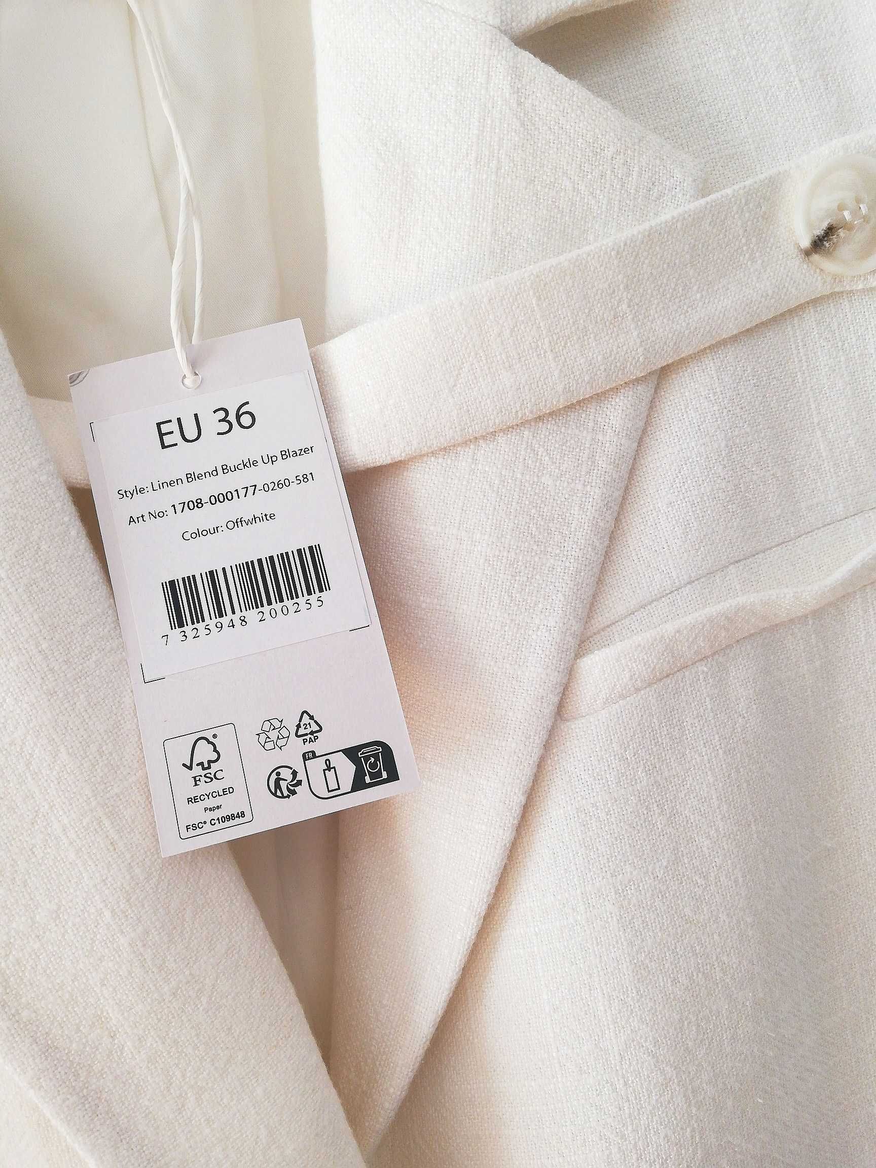 NA-KD Blezer Marynarka Josefine HJ oversize lniana wiskoza biała