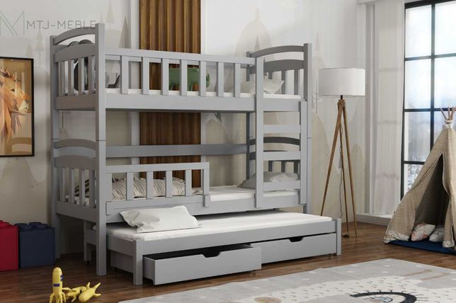 Łóżko dla trojki dzieci piętrowe DONALD - materace gratis