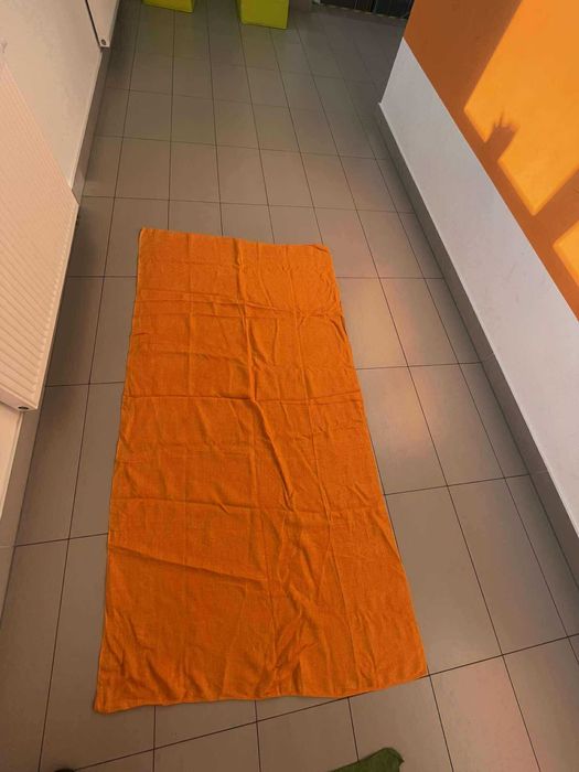 Lniany materiał pomarańczowy 1. 10cm x 2.10 vintage obrus zasłona