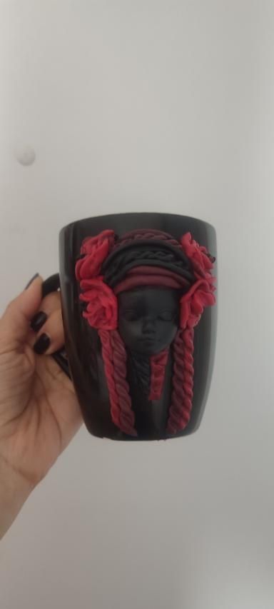 Полимерная Глина Черная чашка девочка в венке подарок handmade