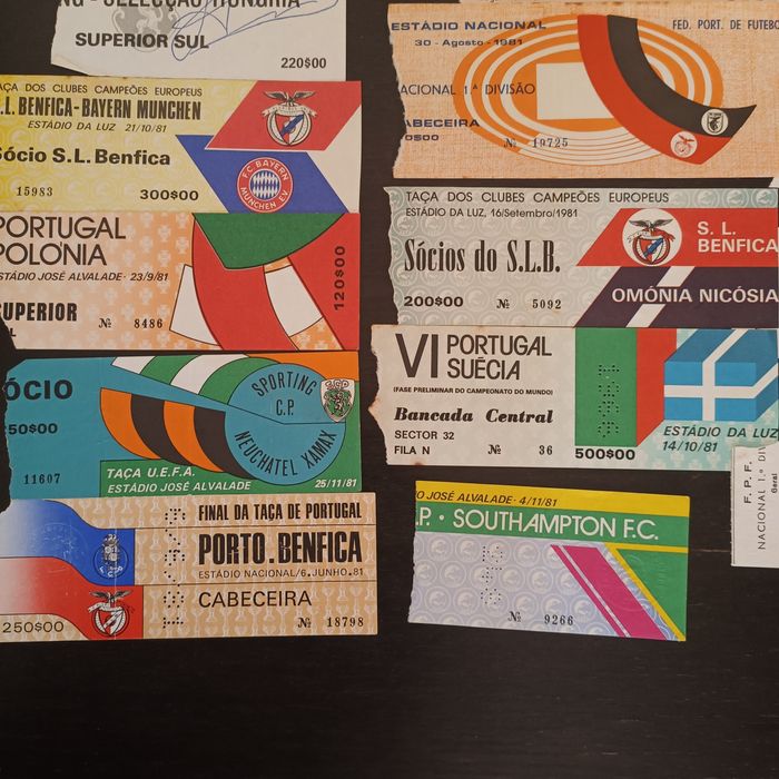 Bilhetes futebol antigos
