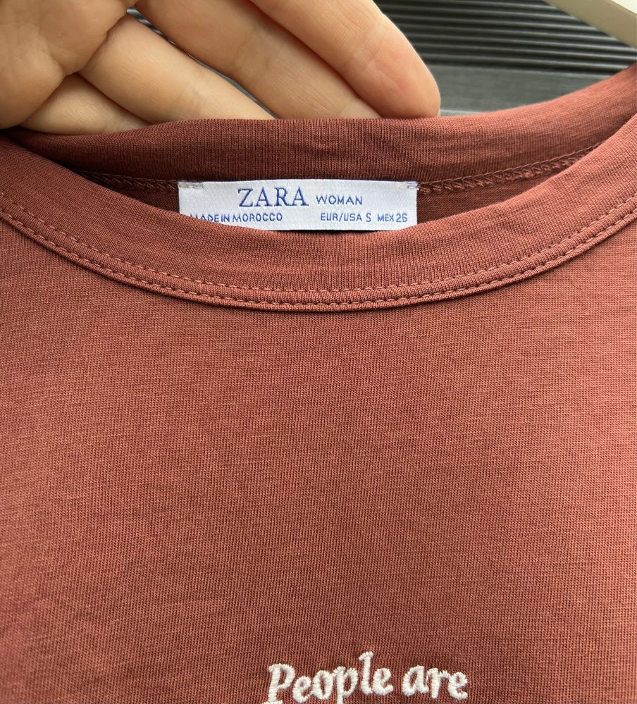 ZARA t-shirt bluzka S kolor ceglasty napis