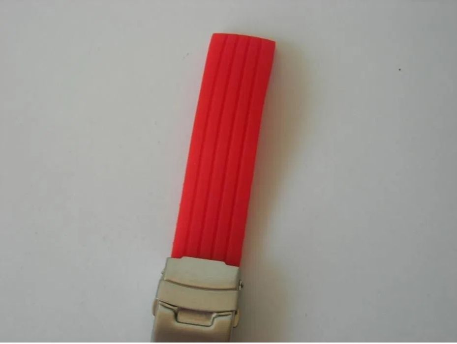 Bracelete Borracha Vermelho Fecho Báscula 20mm 22mm 24mm