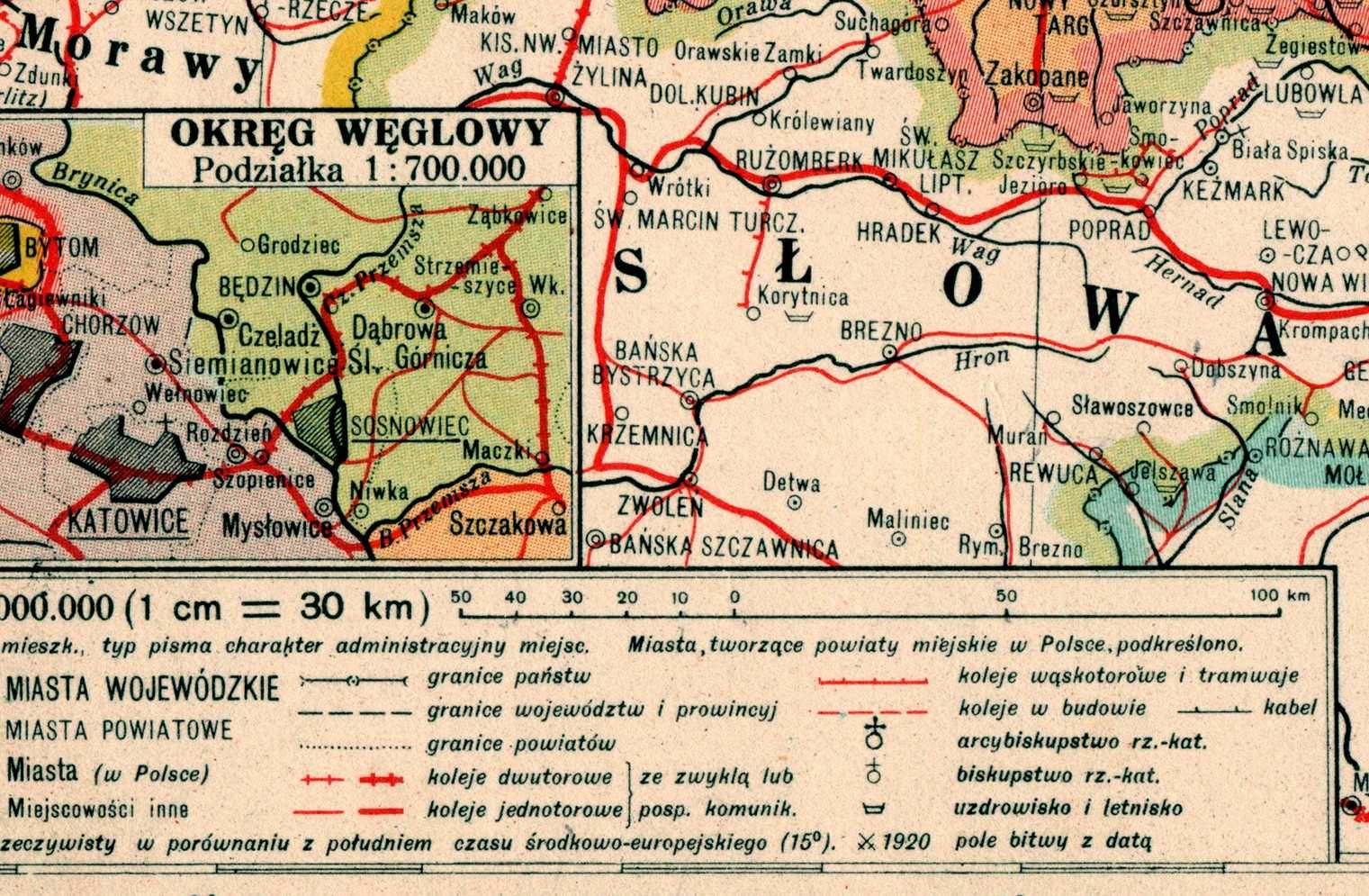 Polska II Rzeczpospolita Litwa Prusy Wsch. mapa 1939 r. 45x32 cm kopia