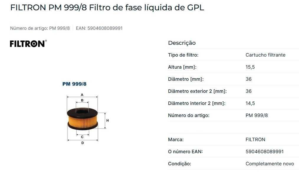 FILTRON PM 999/8 Filtro GPL - EAN: 5904608089991