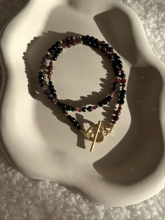 Granat czarny turmalin krótki naszyjnik choker z minerałów handmade