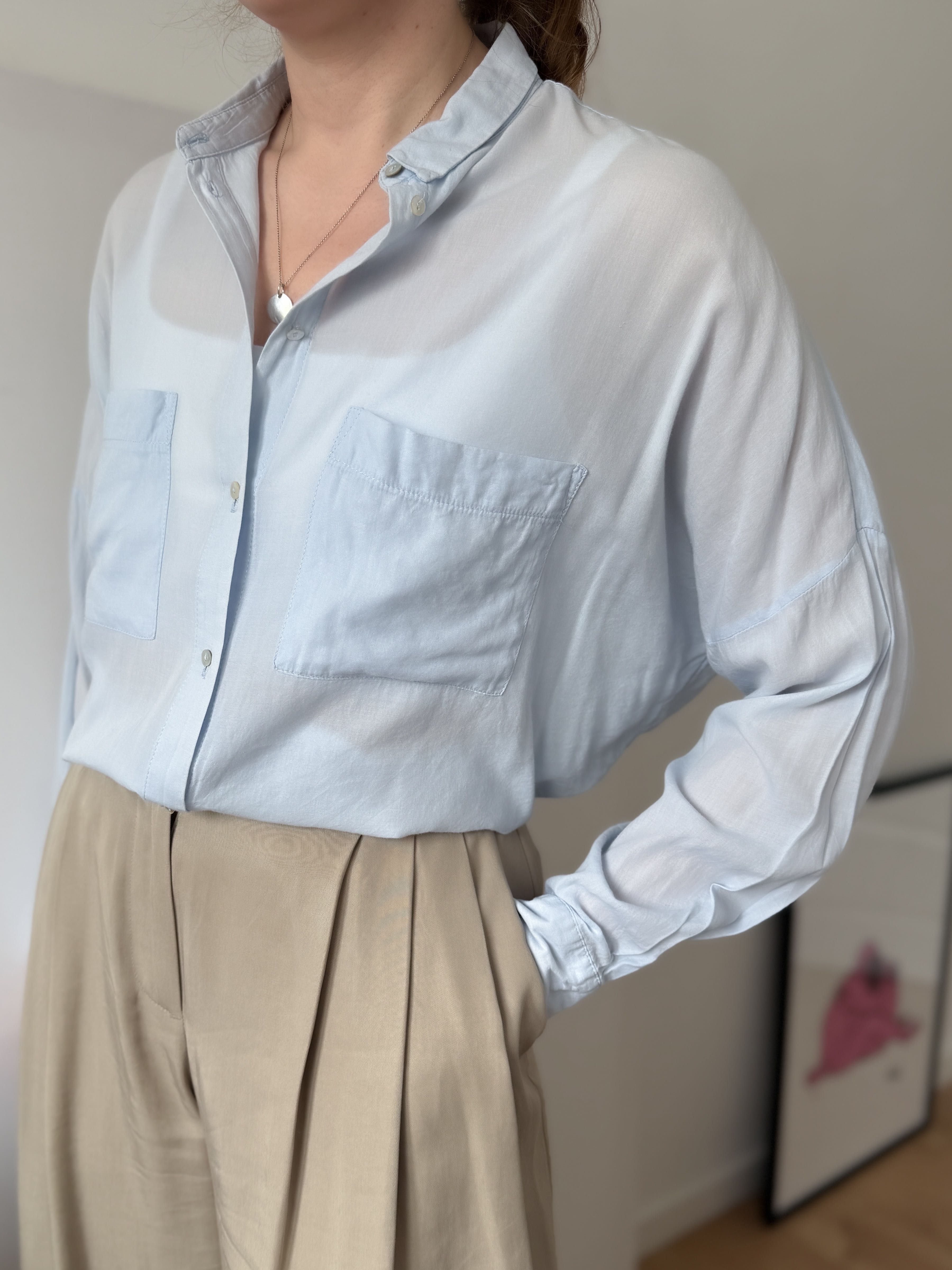 Błękitna koszula oversize H&M bawełniana cienka wiosenna lekka 38 M