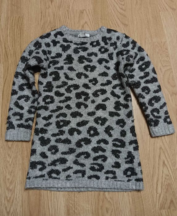 Sweter sweterkowa tunika Primark 122 w panterkę panterka błysk glamour