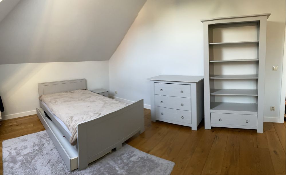 zestaw 8 sztuk łóżko komoda biurko regał szafka Pinio szare drewniane