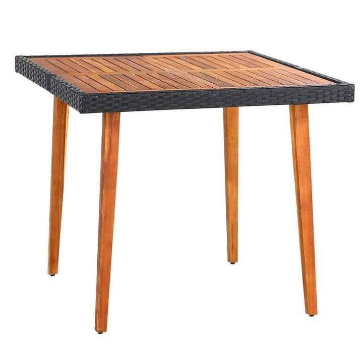 Stół z drewna drewniany + 2 krzesła Zestaw mebli ogrodowych rattan