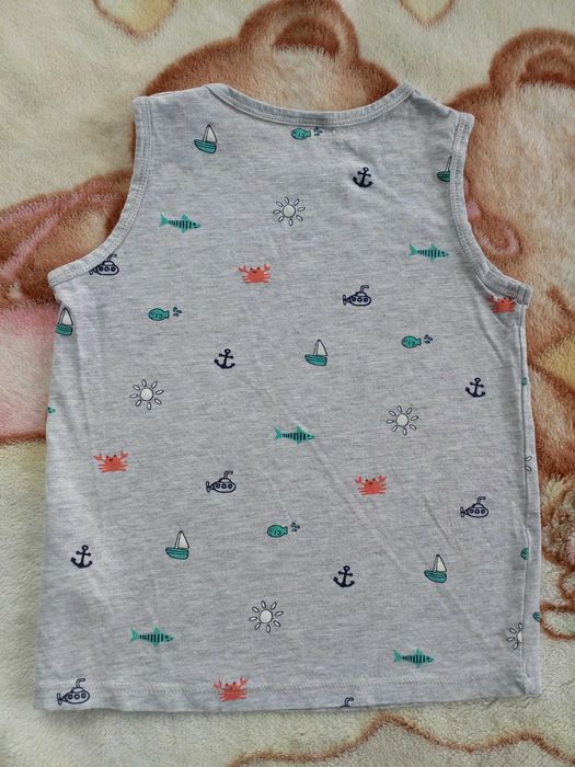 Szara wzorzysta bluzka H&M 98 krab słońce statek ryba jak nowa