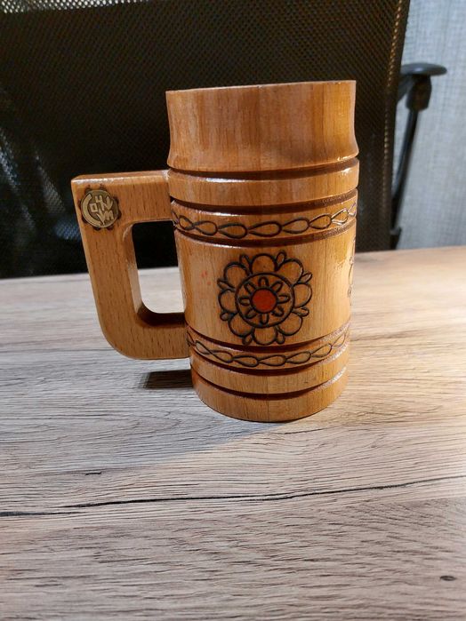 Kufel drewniany, kolekcjonerski, 14 cm, ZSRR, lata 70-te XX w.