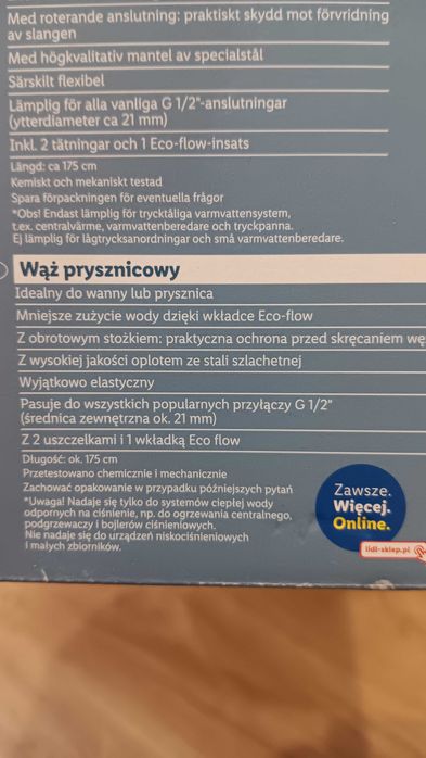 Słuchawka prysznicowa wraz z wężem zestaw Livarno