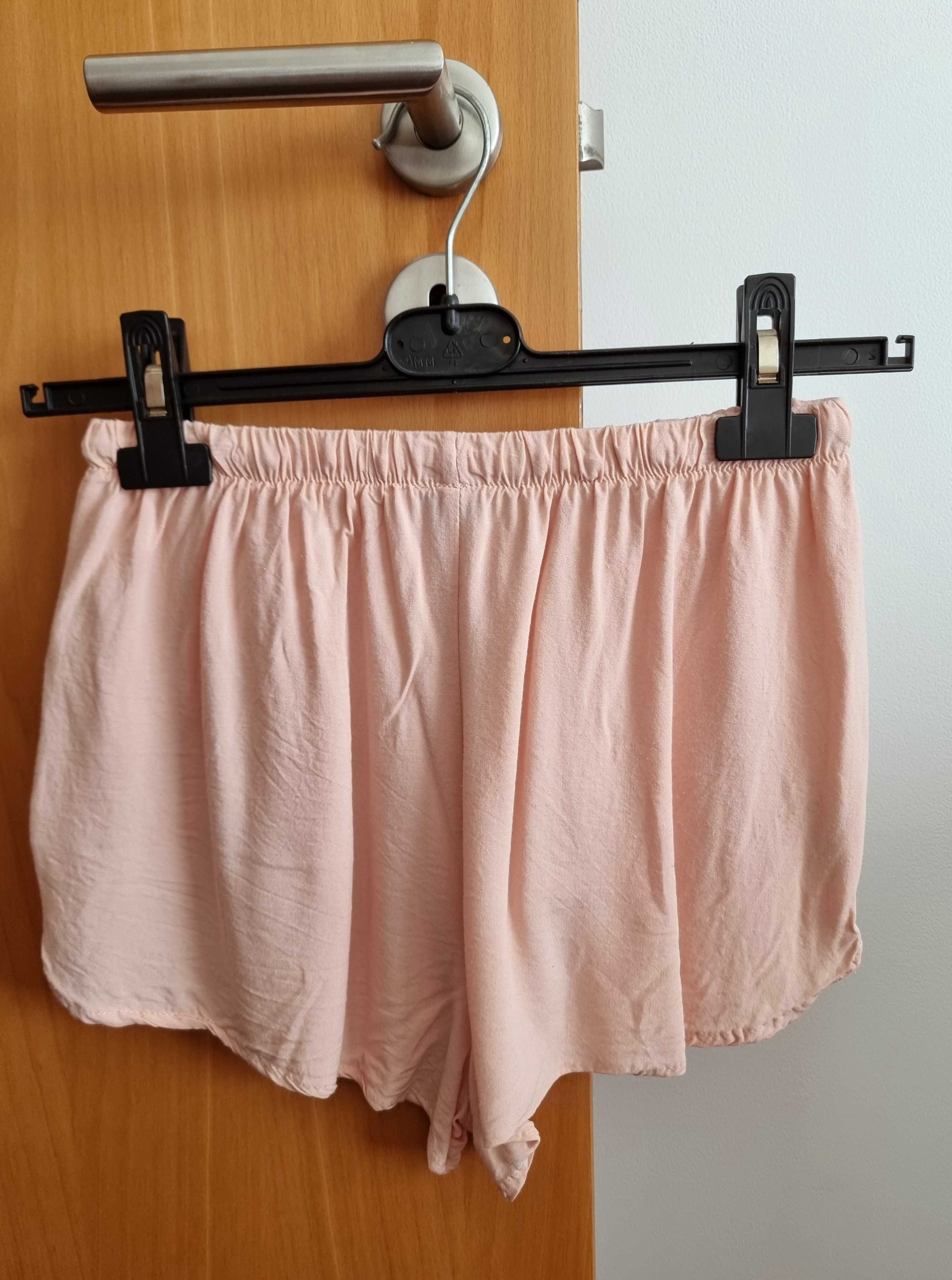 Calções curtos rosa Primark 100% viscose, tamanho 34