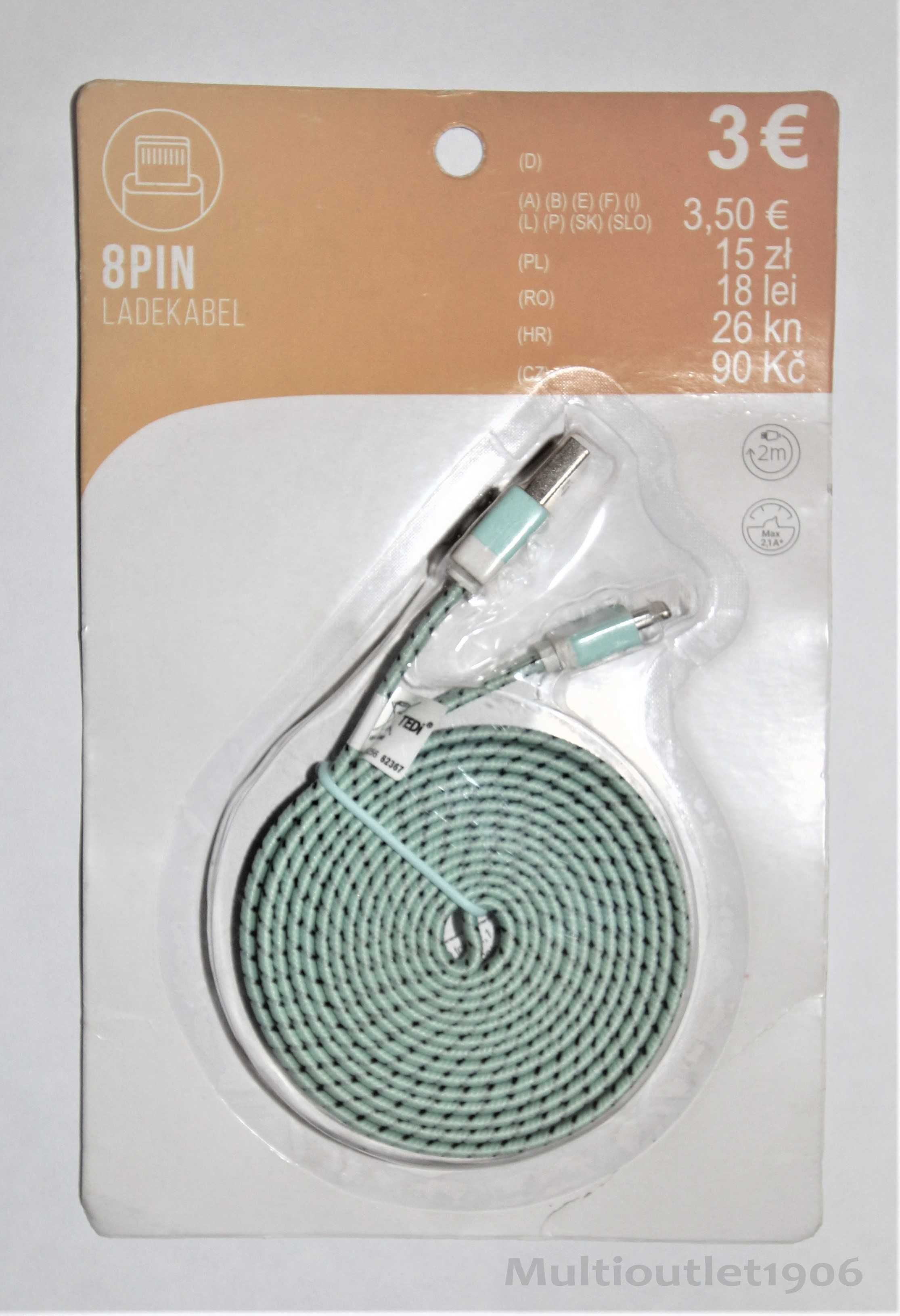 Kabel przewód do ładowania 8 pin, 2m, 2,1A Biały IPHONE IPOD IPAD