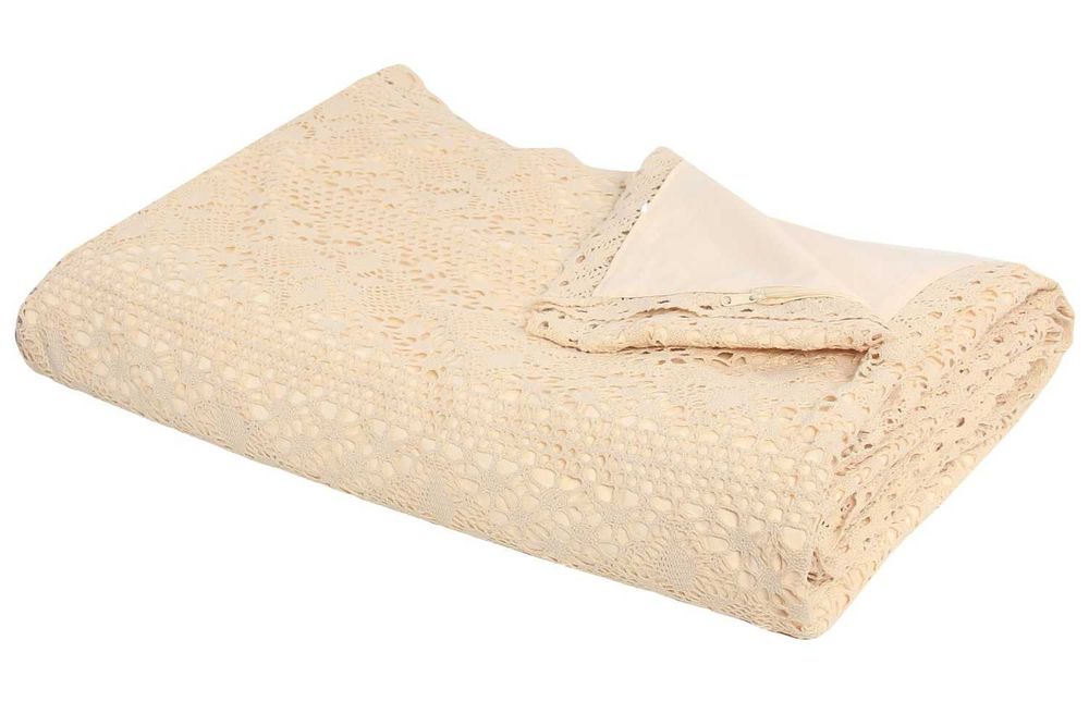 Narzuta na łóżko koronkowa kremowa + 2 poduszki 145x220cm. KOR46