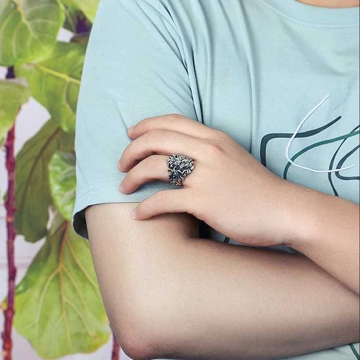 Pierścionek sygnet lew tygrys męski srebrny srebro 925 prezent Tiger