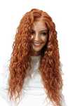Długa falowana peruka  lace front bez grzywki w kolorze orange