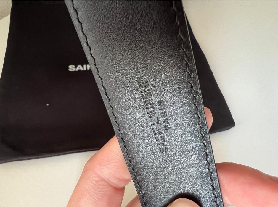 Nowy Skórzany Pasek Damski YSL czarny złoty