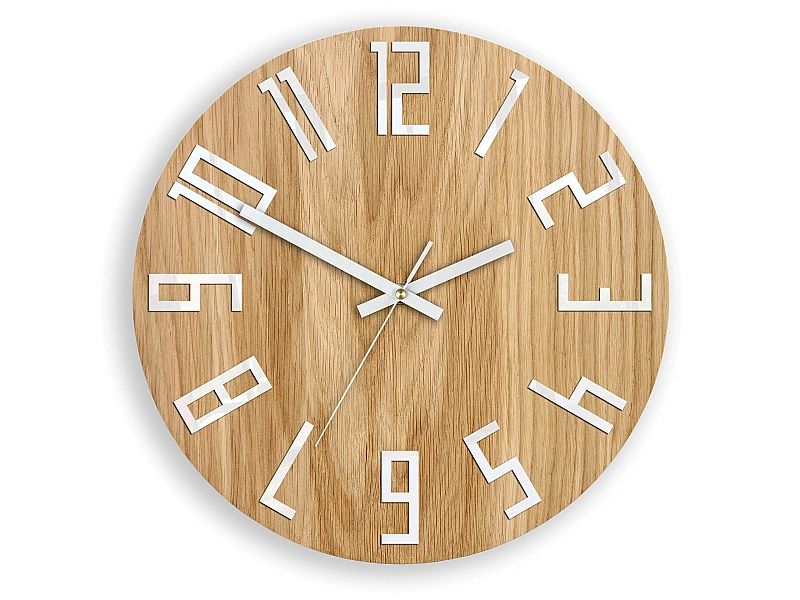 Zegar Ścienny Drewniany Slim Dąb Biały