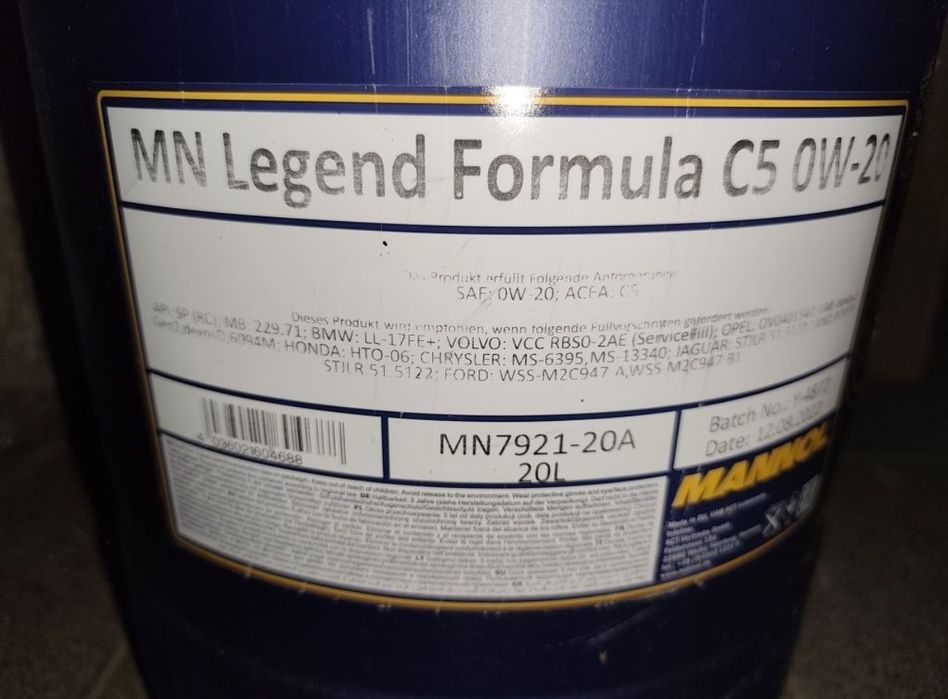 Моторна олива mannol Ow-20 legend formula c5 (20л.)