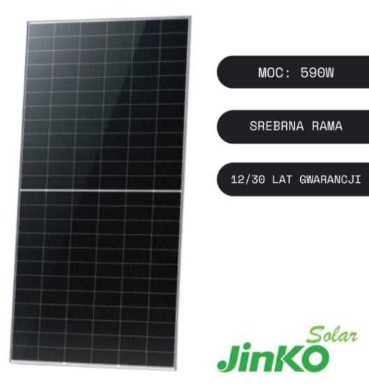Paleta 36 szt modułów JINKO SOLAR 590W SF BIFACIAL w srebrnej ramie