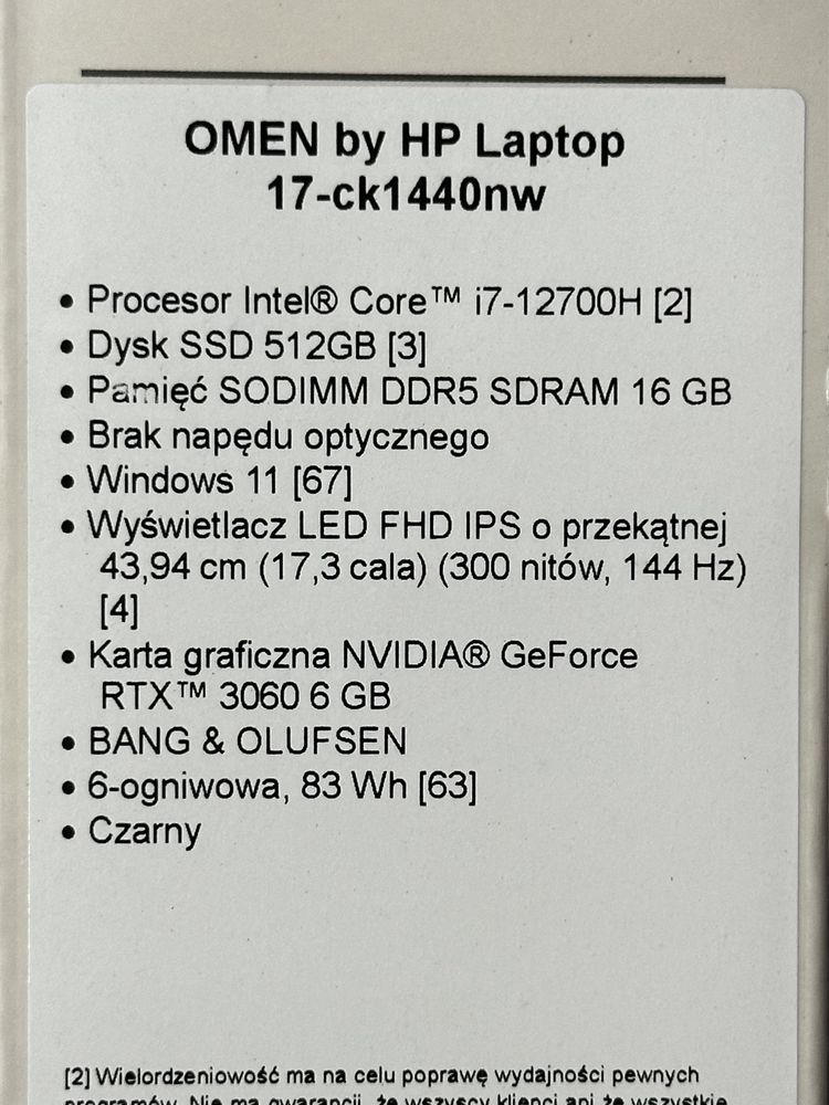 Laptop HP Omen 17 CK1440NW 17.3” Intel Core i7 16GB/512GB