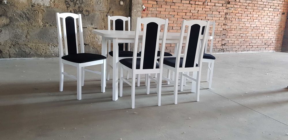 NOWE: Stół 80x140/180 + 6 krzeseł, biały+czarny , dostawa cała PL